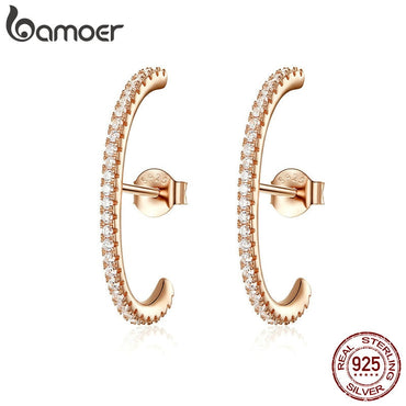 BAMOER Genuine 925 Sterling Silver Rose Gold Color Big Stud Earrings for Women Unique Korean Ear Jewelry Brincos Gifts SCE548