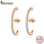 BAMOER Genuine 925 Sterling Silver Rose Gold Color Big Stud Earrings for Women Unique Korean Ear Jewelry Brincos Gifts SCE548