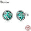 BAMOER Authentic 925 Sterling Silver Ocean Tropical Fish Stud Earrings for Women Green CZ Sterling Silver Jewelry Gift SCE496