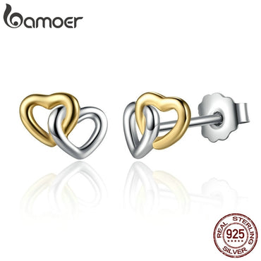 BAMOER New Arrival 925 Sterling Silver Heart to Heart Small Stud Earrings Women Engagement Jewelry PAS442
