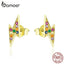 bamoer Flash Stud Earrings for Women Genuine 925 Sterling Silver Gold Color Fashion Jewelry Small Earrings for Girls SCE806