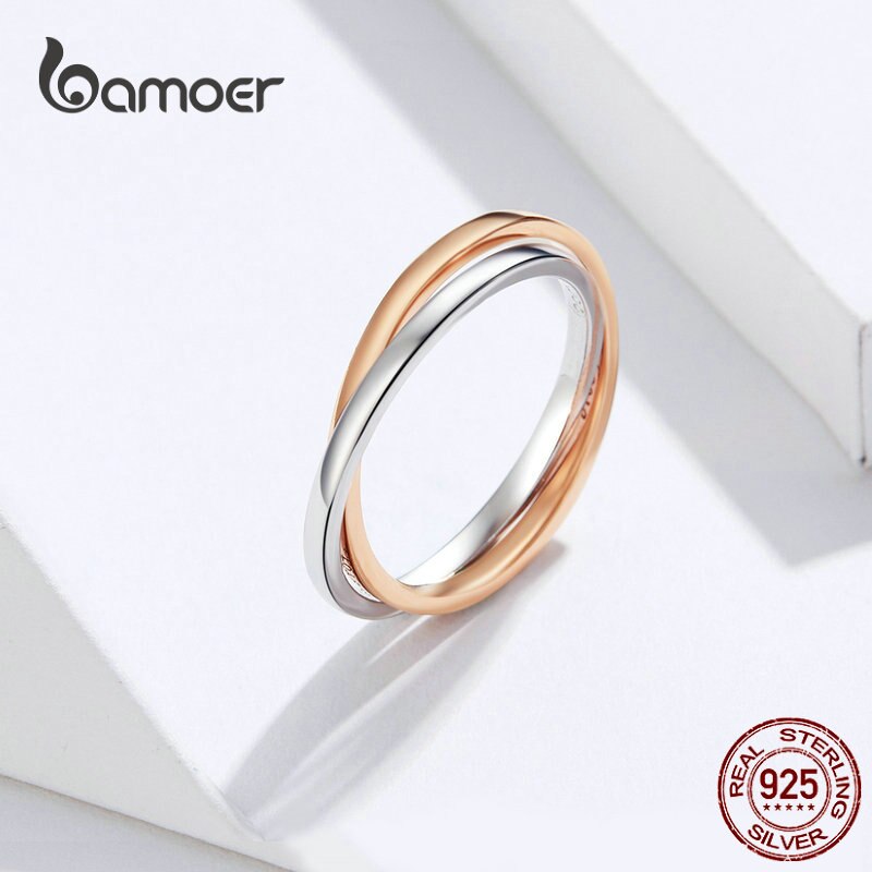 Two Colors Ring Double Circle Finger Rings for Couple Lover Genuine 925 Sterling Silver Engagement Jewelry BSR053
