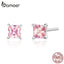 bamoer Pink Princess Cubic Zirconia Stud Earrings for Women Anti-allergy 925 Sterling Silver Wedding Statement Jewelry SCE660