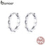 bamoer Genuine 925 Sterling Silver Round Hoop Earrings for Women Minimalist Lace Macrame Pattern Silver Jewelry Brincos SCE843