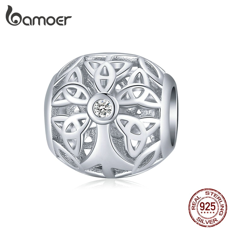 bamoer 925 Sterling Silver Tree of Life Round Bead Metal Charm for Women Original Silver Bracelet Bangle Jewelry Making BSC139