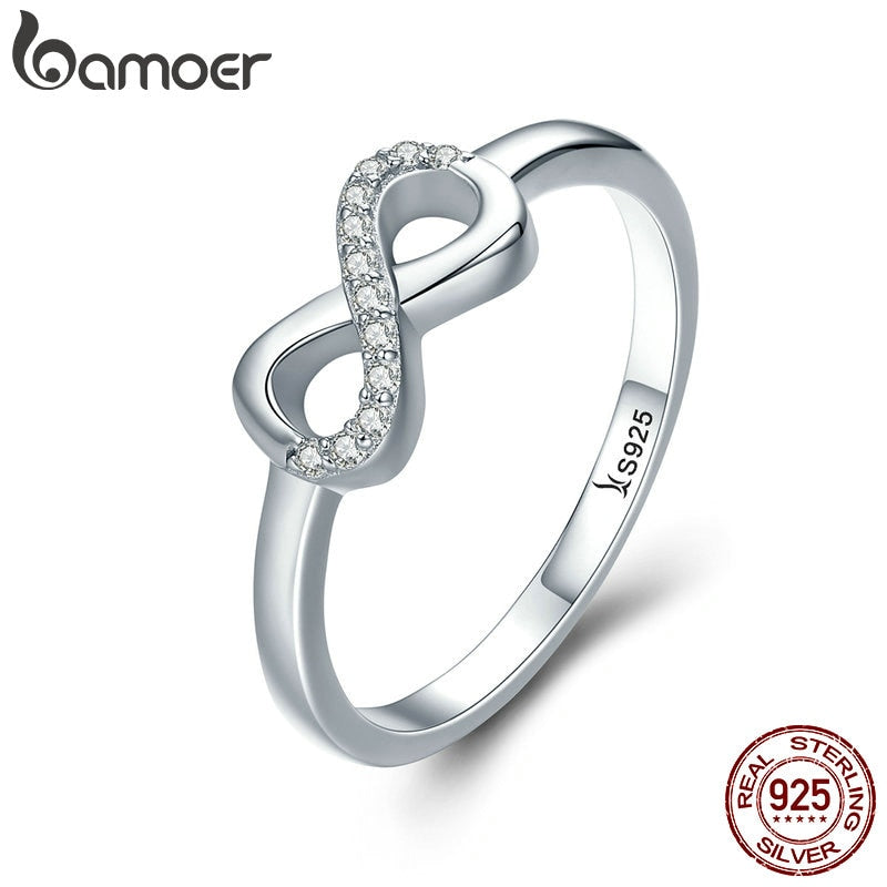 BAMOER Hot Sale 100% 925 Sterling Silver Forever Infinity Love Finger Rings for Women Wedding Anniversary Jewelry Anel SCR332