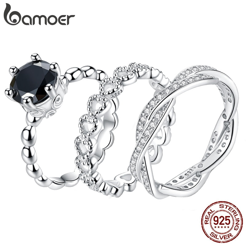 bamoer Trendy Classic Silver Ring Minimalist Simple Love Forever Heart Circle Ring Female Fine Jewelry Original Design GO7223
