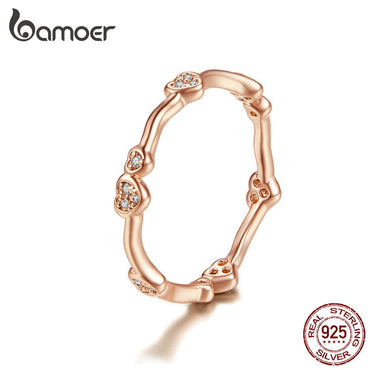 BAMOER Engagement Ring Heart Stackable Finger Rings for Women 925 Sterling Silver Crystal Bague Jewelry 2019 Bijoux SCR519