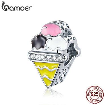 BAMOER Genuine 925 Sterling Silver Colorful Ice Cream Shape Beads Charms fit Fashion Bracelets Bangles Luxury Jewelry SCC1129