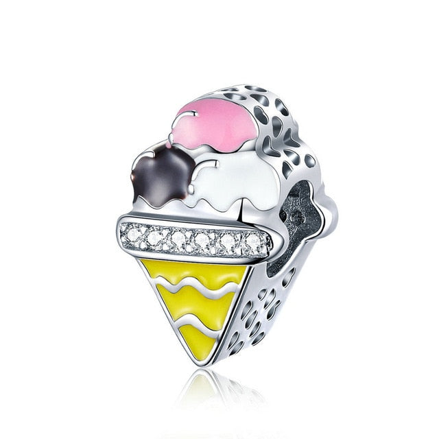BAMOER Genuine 925 Sterling Silver Colorful Ice Cream Shape Beads Charms fit Fashion Bracelets Bangles Luxury Jewelry SCC1129