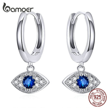 bamoer Silver 925 Jewelry Blue Eye Drop Earrings for Women Wedding Statement Protection Fashion Jewelry Bijoux Oreilles BSE274