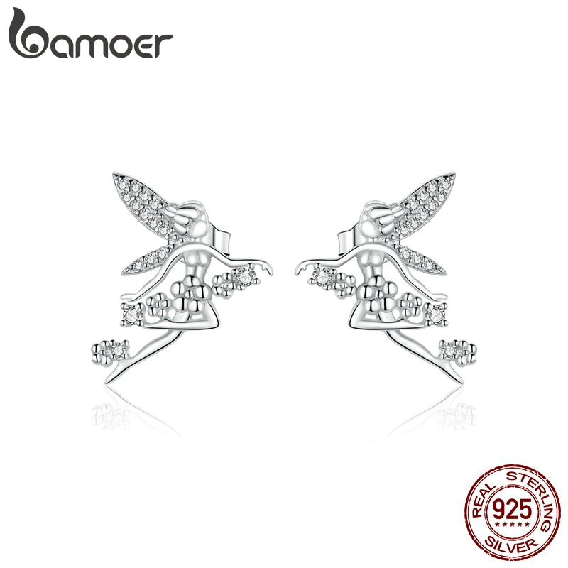 bamoer Stud Earrings for Women Authentic 925 Sterling Silver Elf Fairy Flower Ear Pins New Fashion 2020 Bijoux BSE341
