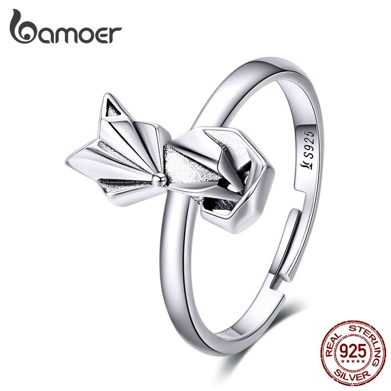 bamoer Floding Fox Finger Rings for Women Hot Sale Genuine 925 Sterling Silver Animal Band Ring for Party Female Jewelry SCR560