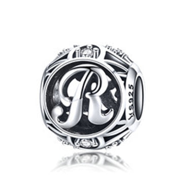 BAMOER Authentic 925 Sterling Silver Vintage A to T, Clear CZ Alphabet Letter Beads Fit Charm Bracelets DIY Jewelry SCC738