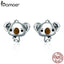 BAMOER Genuine 100% 925 Sterling Silver Animal Cute Koala Bear Stud Earrings for Women Sterling Silver Jewelry Gift SCE381