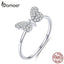 bamoer Authentic 925 Sterling Silver Clear CZ Butterfly Finger Rings for Women Wedding Statement Band Anniversary Gifts SCR621