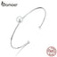 bamoer Genuine 925 Sterling Silver Elegant Pearl Open Bangles for Women Simple Minimalist Jonc Luxury Jewelry Bijoux SCB168