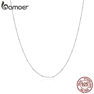 bamoer Essential Tiny Round Beads Necklace Authentic 925 Sterling Silver 45cm Chain Link Necklaces Bijoux SCN391