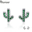 BAMOER Hot Sale 925 Sterling Silver Dazzling Green Cactus Crystal Stud Earrings for Women Authentic Silver Jewelry Bijoux SCE097