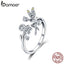 BAMOER New Arrival 925 Sterling Silver Fairy & Daisy Flower Open Size Finger Rings Women Wedding Engagement Jewelry BSR025