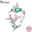 BAMOER 100% 925 Sterling Silver Adjustable Hummingbird Gift Luminous Clear CZ Finger Rings for Women Silver Jewelry BSR016