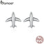 BAMOER 100% 925 Sterling Silver Exquisite Mini Airplane Aircraft Stud Earrings for Women Fashion Sterling Silver Jewelry SCE238