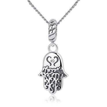 BAMOER New 925 Sterling Silver Lucky Hamsa Pendant Necklace Women Fine Jewelry Birthday Gift CC031