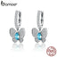 BAMOER Genuine 925 Sterling Silver Luminous Clear CZ Butterfly Crystal Drop Earrings for Women Wedding Engagement Jewelry SCE513