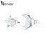 bamoer Open Moon and Star Stud Earrings for Women 100% Real 925 Sterling Silver Wedding Engagement Statement Jewelry SCE875