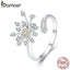 BAMOER Authentic 925 Sterling Silver Blooming Dandelion Love CZ Adjustable Rings for Women Wedding Engagement Jewelry SCR471