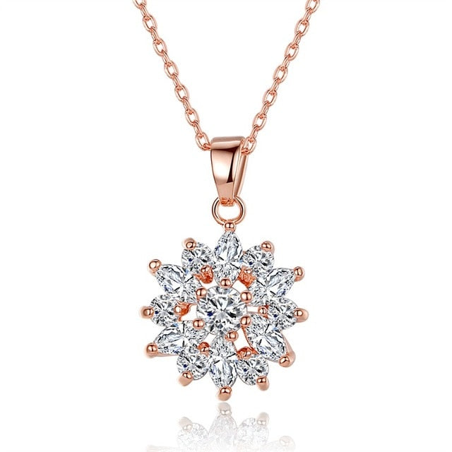 BAMOER Hot Sell Gold Color Flower Necklaces Pendants with High Quality Cubic Zircon For Women Birthday Gift JIN024