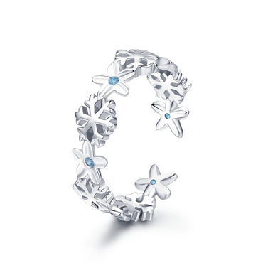BAMOER Silver Ring Spring Garden Series Flower Plant Butterfly Silver 925 Ring Adjustable Size for Women Luxury Ring Fine Jewel