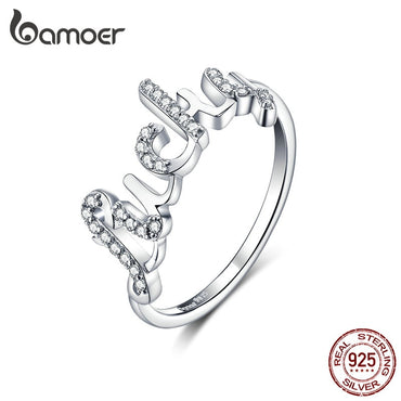 bamoer Silver 925 Jewelry Lucky Letter Finger Rings for Women Clear CZ Sterling Silver Fine Jewelry 2019 New Girl Gifts BSR092
