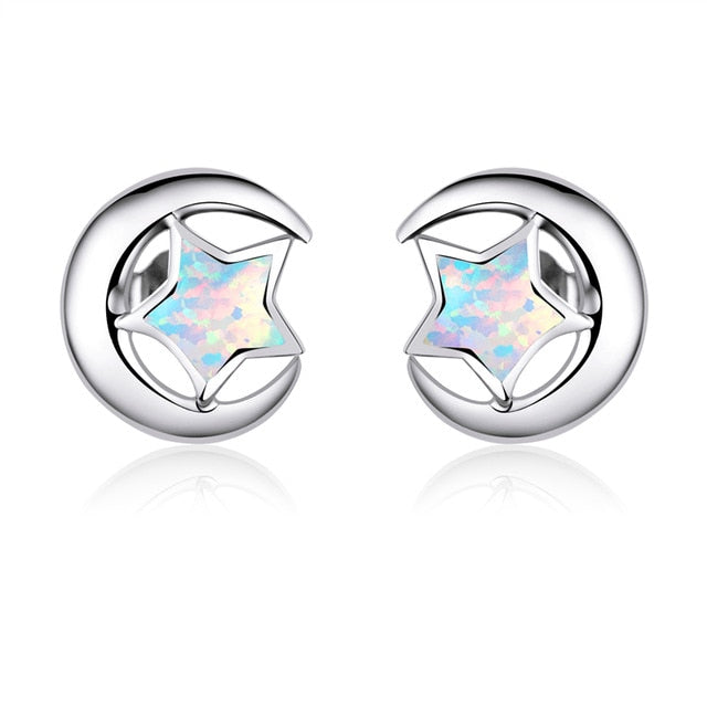 bamoer Sea Blue Clear CZ Stud Earrings for Women 925 Sterling Silver Earring Wave Starfish Round Planet Star Jewelry Earring