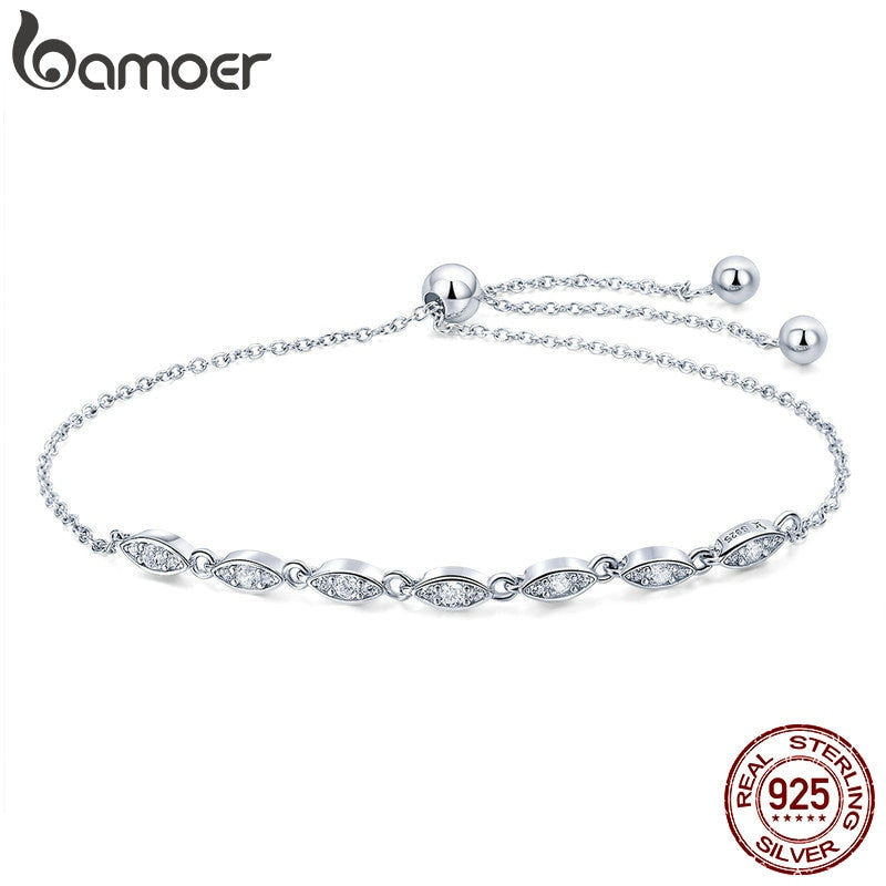 BAMOER Trendy 925 Sterling Silver Droplet Chain Link Bracelets for Women Luminous CZ Fashion Bracelet Jewelry Making Gift SCB086