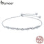 BAMOER Trendy 925 Sterling Silver Droplet Chain Link Bracelets for Women Luminous CZ Fashion Bracelet Jewelry Making Gift SCB086