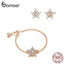 bamoer Flower Chain Ring and Stud Earrings for Women Rose Gold Color 925 Sterling Silver Fashion Jewelry Gift Accessories ZHS167