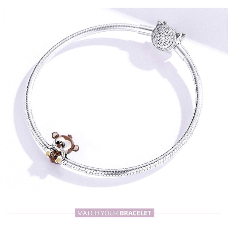 bameor Lovely Monkey Animal Charm for Original Silver Snake Bracelet 925 Sterling Silver Beads Luxury European Jewelry BSC125