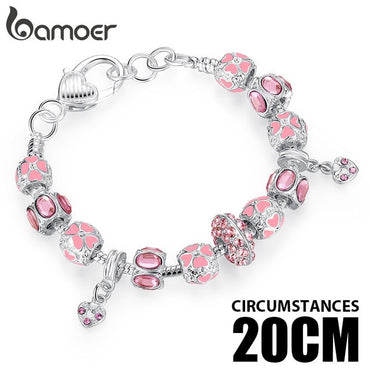 Silver Color Snake Chain Charm Bracelets & Bangles with Safety Chain & Glass Beads Bracelet for Women PA1494