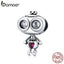 bamoer Genuine 925 Sterling Silver Fall in Love Robot Metal Beads for Women Charm Bracelets Original Design Jewelry SCC1524