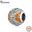 bamoer Sterling Silver 925 CZ Paved and Emamel Basketball Charm for Original Silver 3mm Snake Bracelet or Necklace SCC1506