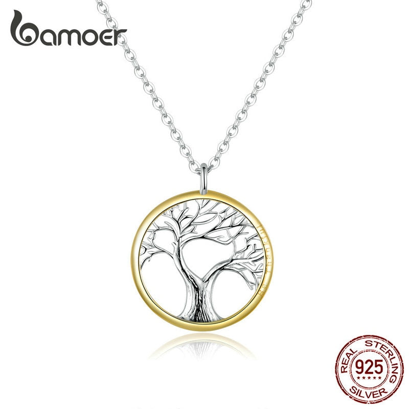 bamoer Tree of Life Pendant Necklace for Women Sterling Silver 925 Family Chain Necklaces Luxury Bijoux Collar Gifts SCN367