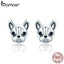BAMOER 100% 925 Sterling Silver Loyal Partners French Bulldog Dog Animal Small Stud Earrings for Women Oorbellen Jewelry SCE283