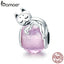 BAMOER Authentic 100% 925 Sterling Silver Cute Cat Pussy Big Stone Charm Beads fit Women Bracelet DIY Beads Jewelry SCC447