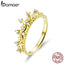 BAMOER Authentic 925 Sterling Silver Princess Crown Gold Color Crown Rings for Women Wedding Ring Jewelry Anel SCR493