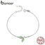 BAMOER 925 Sterling Silver Hope Green Tree Leaves Buds Enamel Women Chain Bracelets for Women Sterling Silver Jewelry SCB112