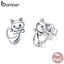 BAMOER Cat Collection 925 Sterling Silver Sticky Cat Animal Small Stud Earrings for Women Fashion Sterling Silver Jewelry SCE450