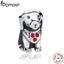 BAMOER 925 Sterling Silver Dog Animal Beads Charms With Red Created Stone for DIY Bracelet Jewelry Making Baby Gift SCC016