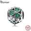 BAMOER Authentic 925 Sterling Silver Shamrock Flower Green Crystal Beads Charm fit Charm Bracelet Necklace Jewelry Making SCC964