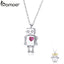 bamoer Valentine's Day Series 925 Sterling Silver Robot Lover Couple Pendant Necklace Corwn and Heart Jewelry 2020 New SCN387